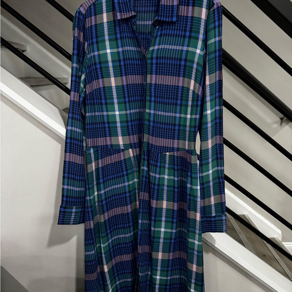 BOGO Dress Deal! Plaid Long Sleeve Dress - Blue and Green